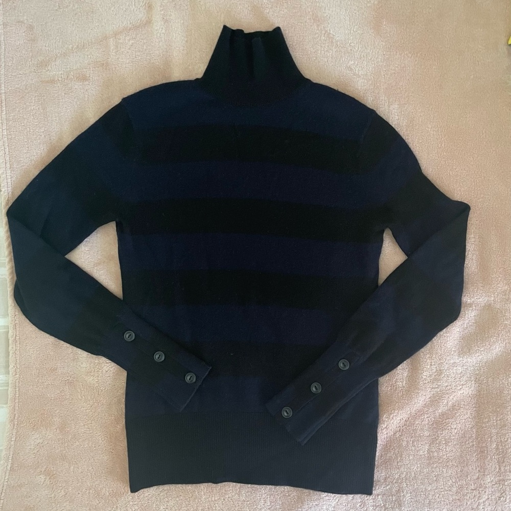 Rag & Bone Navy and Black Cashmere and Wool Striped Turtleneck